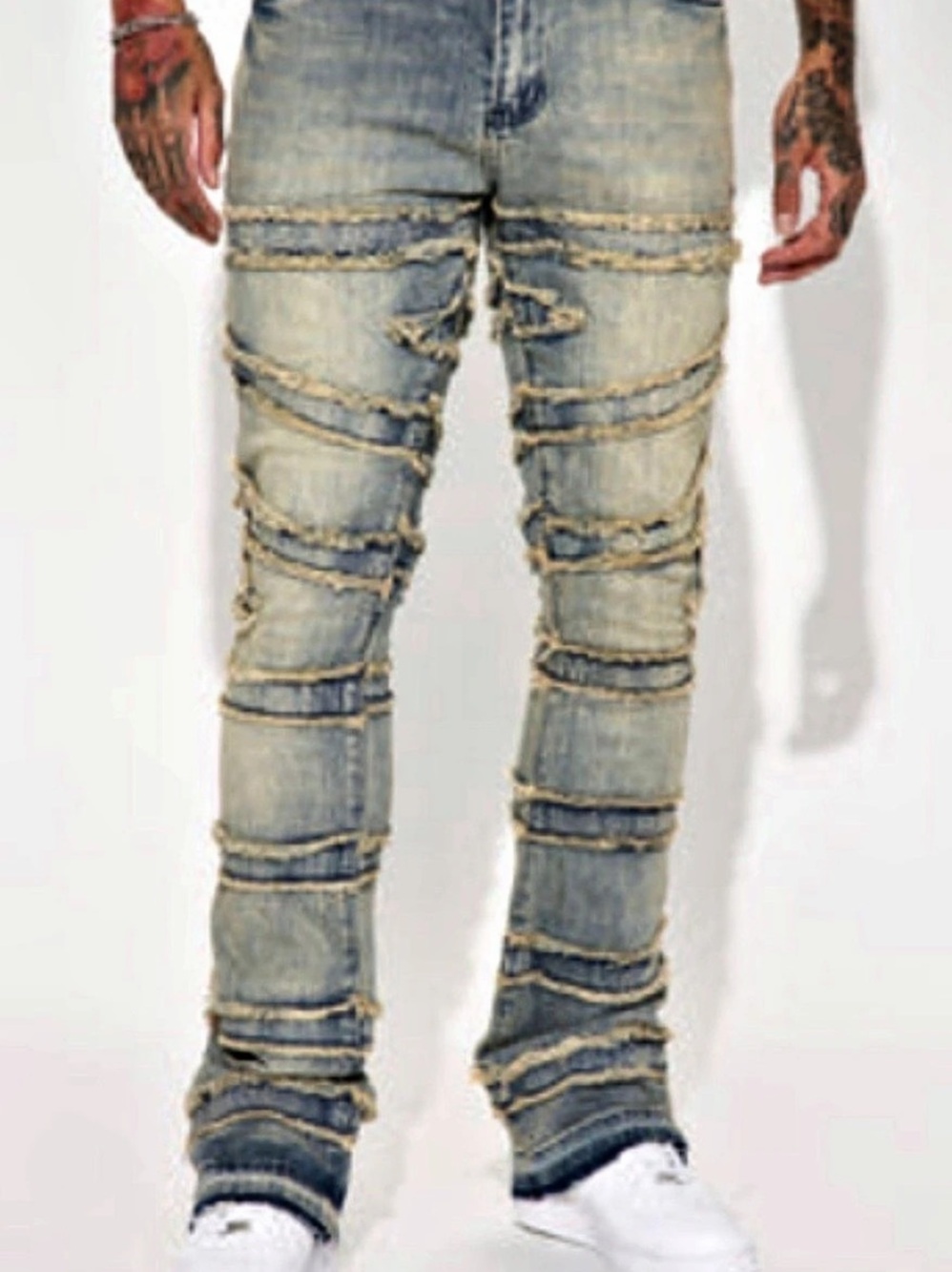 FASHION NOVA MEN Distressed Stacked Jeans in Blue
